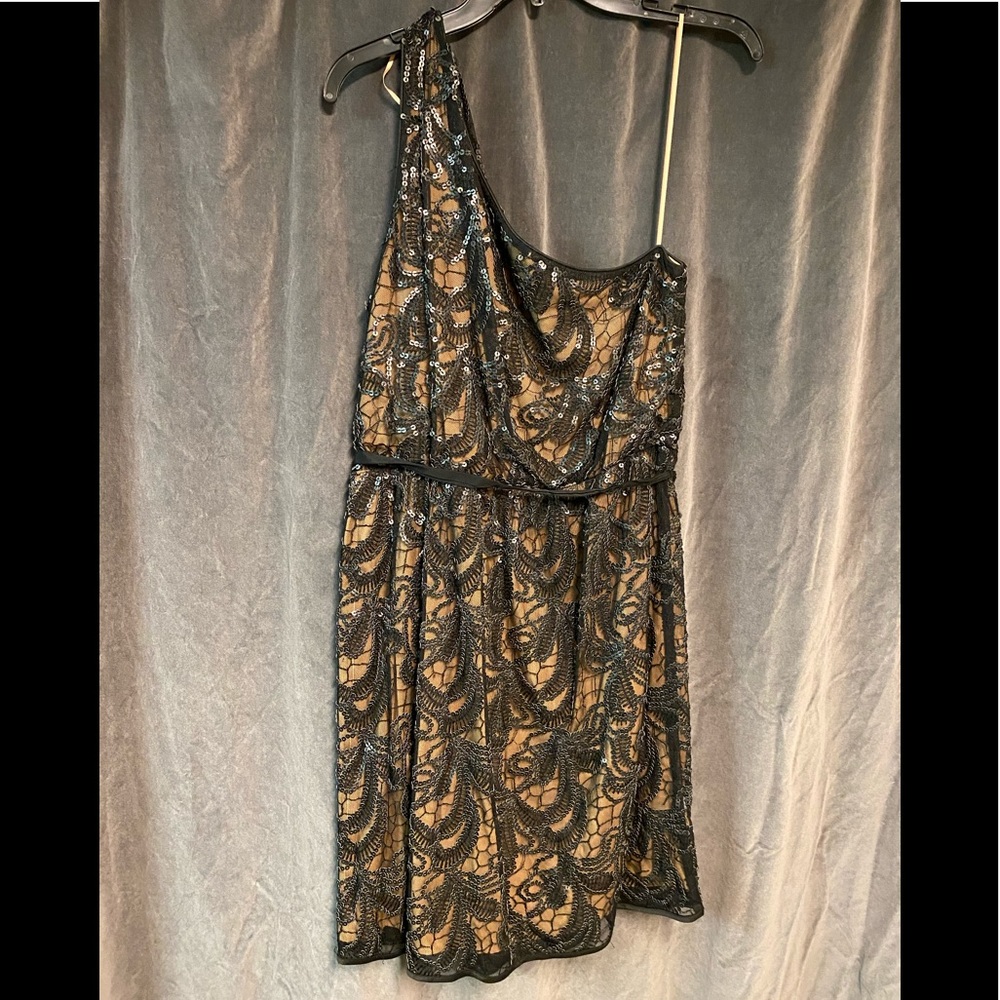 One Shoulder Black Nude Sequin Vince Camuto Dress